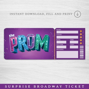 Printable The Prom Broadway Surprise Ticket, THE PROM the Musical Collectible Theater Ticket, Editable Musical Theatre Faux Event Admission