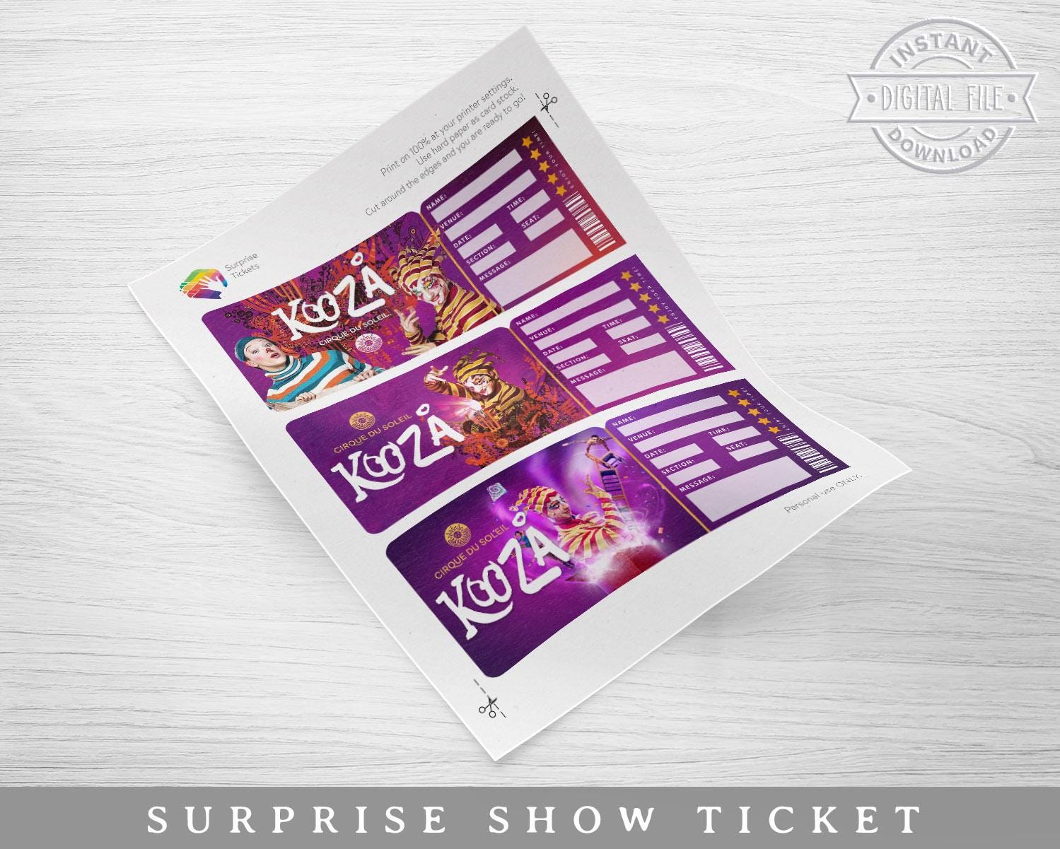 Printable Cirque Du Soleil KOOZA Show Ticket︱surprise Gift Reveal