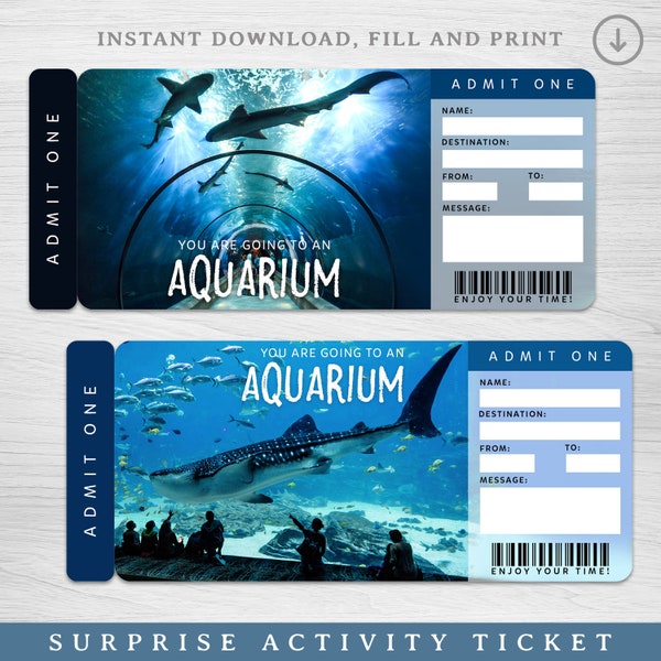 Printable Aquarium Surprise Ticket, Editable Aquarium Gift Tickets, Fake Aquarium Surprise Ticket, Experience gift ticket