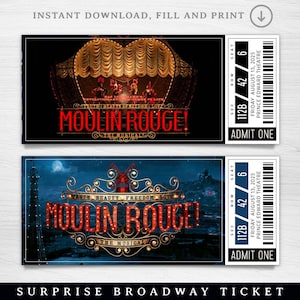 Digital Moulin Rouge Broadway Surprise Ticket, Musical Collectible Theater Ticket Editable Musical Theatre Faux Event Admission Souvenir