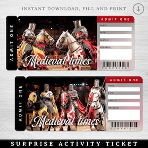 Printable Medieval Times Surprise ticket, Knights and Castles Gift Ticket, Vacation Ticket