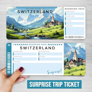 Digitales SCHWEIZ Überraschungsticket, Europa druckbare Bordkarte, druckbare Urlaubskarte, Urlaubsgeschenkgutschein, bearbeitbares Geschenk