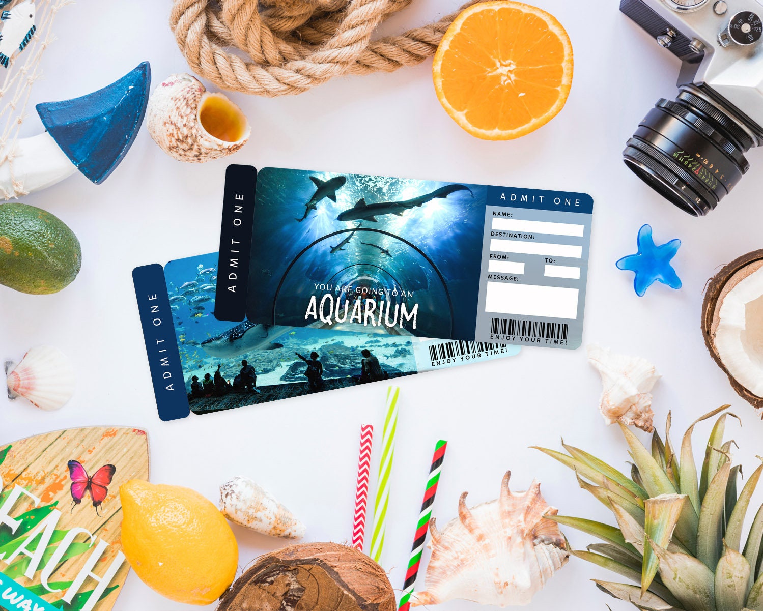 Printable Aquarium Surprise Ticket, Editable Aquarium Gift Tickets ...
