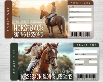 Digital HORSEBACK RIDING LESSONS Surprise Reveal Ticket, Gift Voucher Horse Riding Lessons Gift Voucher, Ticket For Horseback Riding Lessons