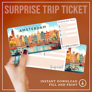 Billete sorpresa de viaje digital a ÁMSTERDAM ︱Tarjeta de embarque para Países Bajos ︱Revelación de escapada de vacaciones ︱Vale regalo para Europa imagen 2