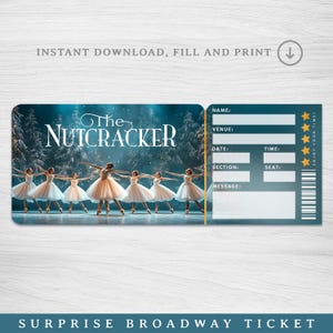 Druckbare Nussknacker-Ballettkarte, Ballett-Überraschungskarte, Nussknacker-Ballett-Sammeltheaterkarte, bearbeitbare Ballettkarte, Faux-Veranstaltung