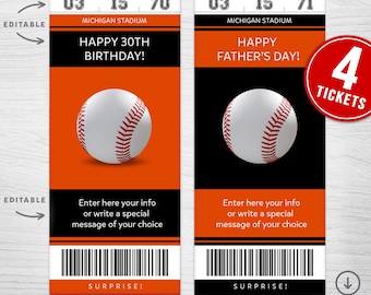 Boleto de regalo sorpresa imprimible para el juego de Baltimore / Boleto de revelación de béisbol