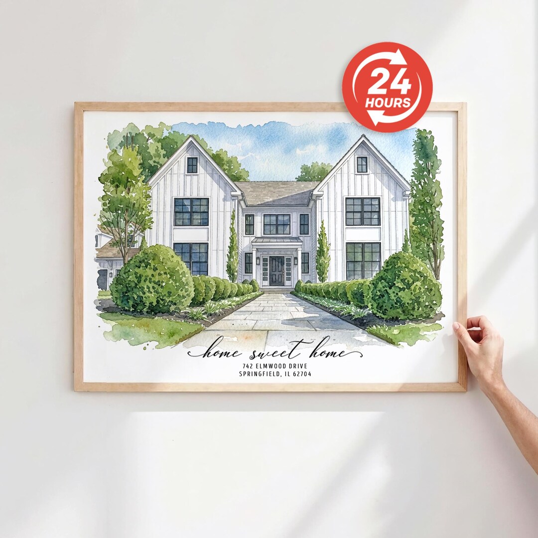 Custom House Portrait – Watercolor Illustration, Our First Home Gift ...