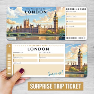 Digitale LONDON Überraschungsreise Geschenkticket, LONDON druckbare Bordkarte, gefälschte Flugkarte, Urlaubsticket, Überraschungsreise enthüllen