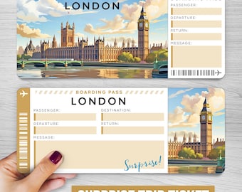 Digital LONDON Trip Surprise Gift Ticket︱UK Boarding Pass︱Printable gift voucher︱Surprise Vacation reveal