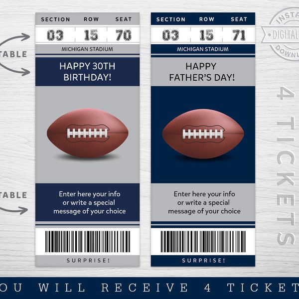 Digital Dallas Colors Sport Surprise Ticket Gift, Football Game Surprise Gift Ticket, Game Faux ticket, Printable Dallas Game Ticket