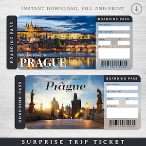 Digitales PRAG Surprise Trip Geschenkticket, PRAG druckbare Bordkarte, du gehst nach Europa! - Druckbare Bordkarte, Urlaubsticket