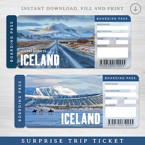 Digitales ISLAND Überraschungsticket, ISLAND druckbare Bordkarte, druckbare Urlaubskarte, Urlaubsgeschenkgutschein, bearbeitbares Geschenk