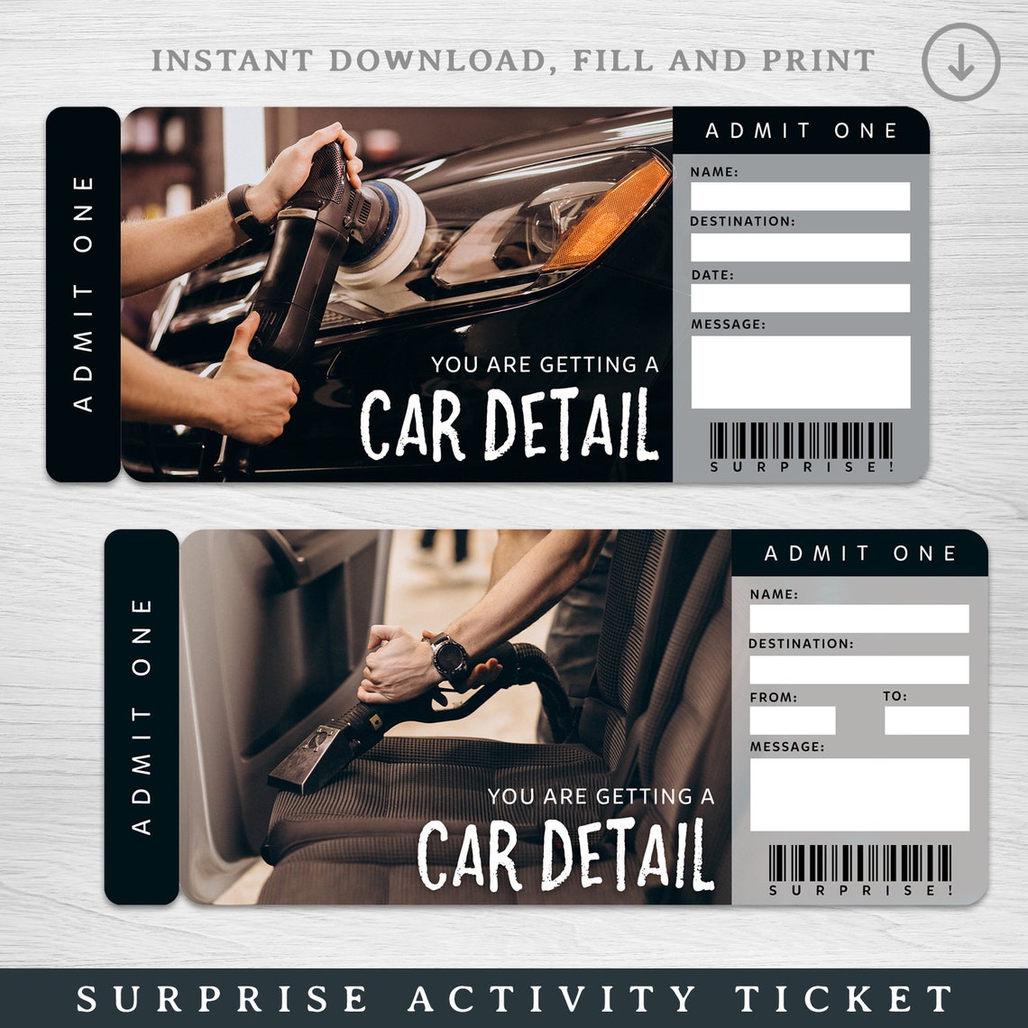 Car Detailing Gift Certificate, Car Detail Surprise Gift Voucher, Car