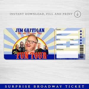 Druckbare Jim Gaffigan Show Überraschungskarte, Stand up Comedy Karte, bearbeitbares Theater Faux Event Eintritt Souvenir, Überraschungsgeschenk enthüllen