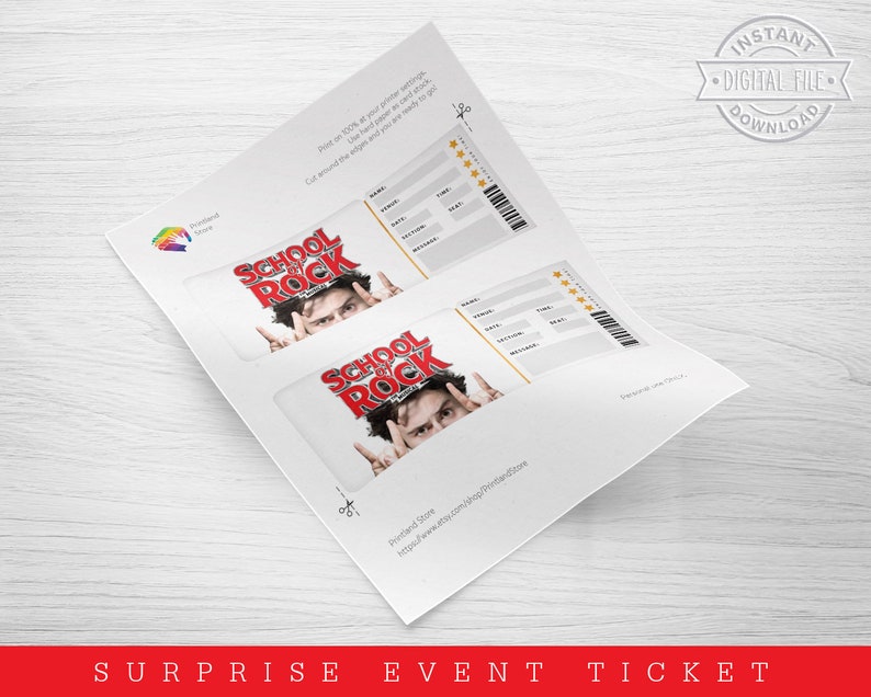 Printable School of Rock Broadway Surprise Ticket, Musical Collectible