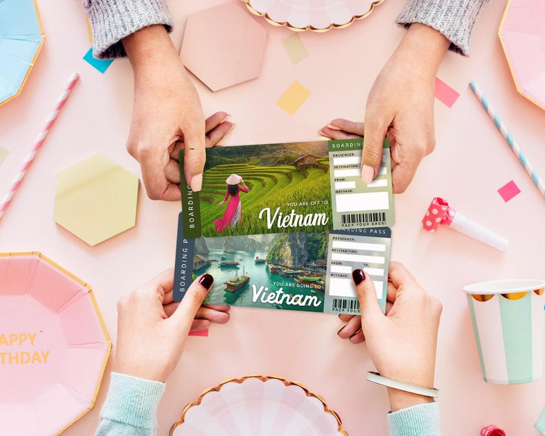 Digital VIETNAM Surprise Trip Gift Ticket, Vietnam Printable Boarding