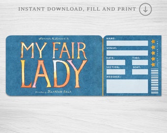 Printable My fair Lady Broadway Surprise Ticket︱Musical Theatre ticket︱Event Gift reveal