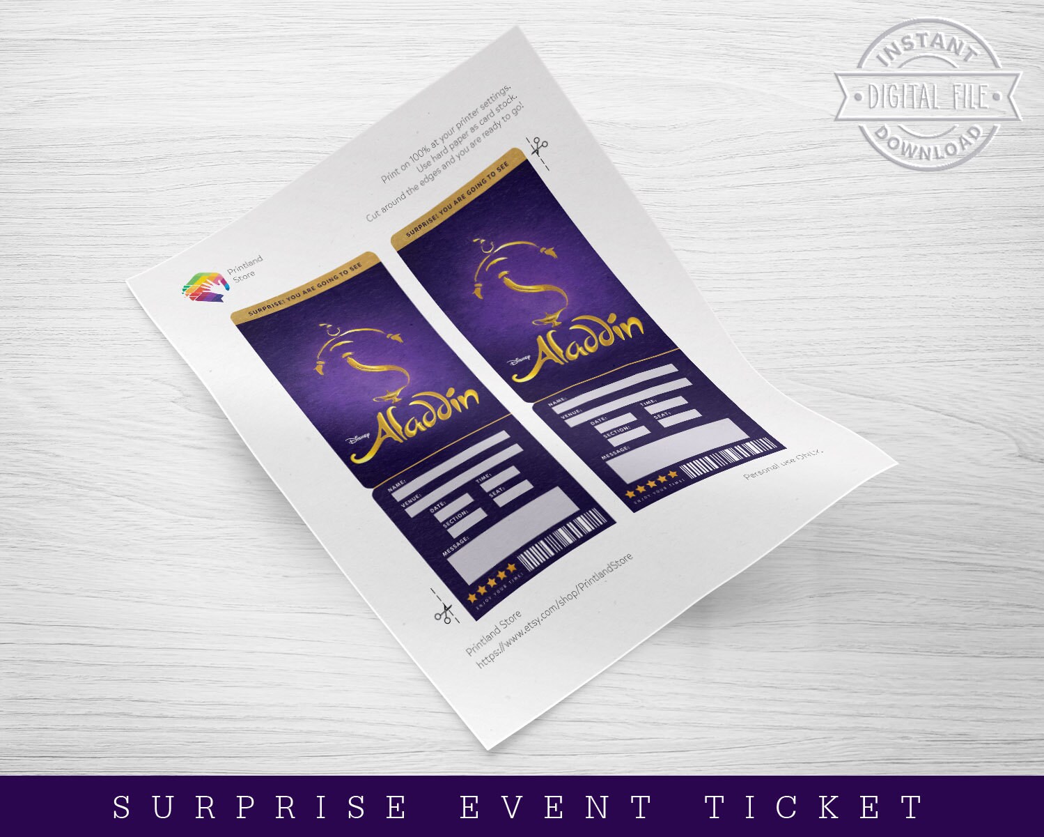 Printable Aladdin Broadway Surprise Ticket︱musical Theatre Ticket︱event ...