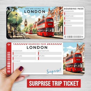 Billet numérique voyage surprise à LONDRES, carte d'embarquement imprimable à LONDRES, faux billet d'avion, billet de vacances, révélation de voyage surprise