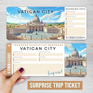 Biglietto regalo digitale per un viaggio a sorpresa a CITTÀ DEL VATICANO, carta d'imbarco stampabile a Roma, biglietto aereo falso, biglietto per le vacanze, viaggio a sorpresa rivelato