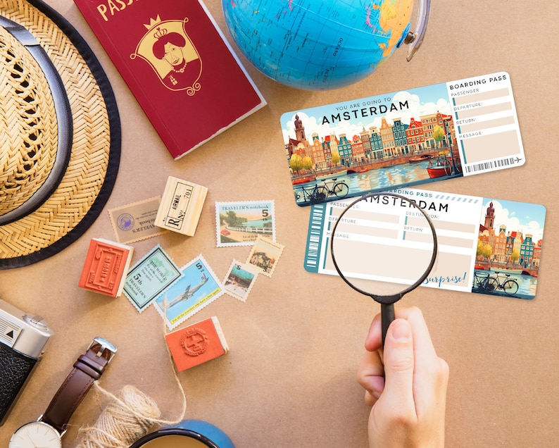 Billete sorpresa de viaje digital a ÁMSTERDAM ︱Tarjeta de embarque para Países Bajos ︱Revelación de escapada de vacaciones ︱Vale regalo para Europa imagen 4