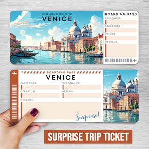 Digitale VENEDIG Überraschungsreise Geschenkticket, VENEDIG druckbare Bordkarte, gefälschte Flugkarte, Urlaubsticket, Überraschungsreise enthüllen