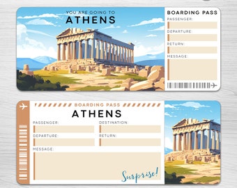 Digital ATHENS Surprise Trip Gift Ticket, Athens Printable Boarding Pass, Europe Printable Vacation Ticket, Greece Trip Vacation Ticket