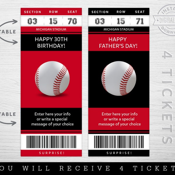 Digital Cincinnati Baseball Surprise Ticket Gift, Cincinnati Game Ticket, Baseball Game Surprise Gift Ticket, Editable Sport Game ticket