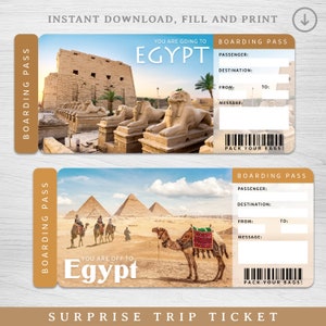 Digitales Ägypten Überraschungsreisegeschenkticket, druckbare Bordkarte, druckbare Urlaubskarte, Reisekarte, Geburtstagsüberraschungs-kundenspezifisches Ticket