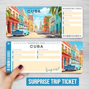 Digitales KUBA Surprise Trip Gift Ticket, KUBA druckbare Bordkarte, druckbare Bordkarte, Urlaubsticket, bearbeitbares Geschenk