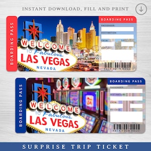 Digitales LAS VETAS Surprise Trip Gift Ticket, druckbare Bordkarte, Vegas druckbare Urlaubskarte, Reisekarte, Urlaubsticket