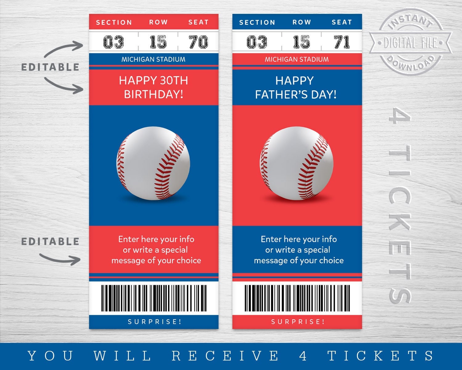 Digital Los Angeles Baseball Surprise Ticket Gift, LA Baseball Game