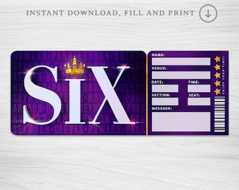 Printable Six  Broadway Surprise Ticket︱Musical Theatre ticket︱Event Gift reveal