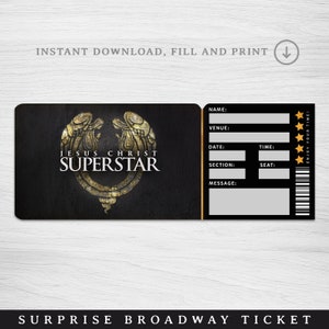 Druckbare Jesus Christ Superstar Broadway Surprise Ticket, Musical Sammlertheaterkarte, bearbeitbare Musiktheater Faux Event Karte