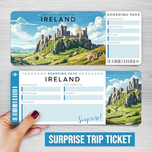 Billet numérique de voyage surprise en IRLANDE, carte d'embarquement imprimable IRLANDE, billet de vacances imprimable, bon cadeau vacances, cadeau modifiable