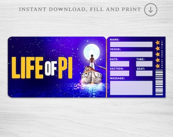 Printable LIFE OF PI Musical Ticket, Editable Broadway Surprise Musical