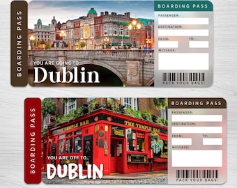 Billete de regalo sorpresa digital para viaje a DUBLÍN ︱Tarjeta de embarque para IRLANDA ︱Cupón imprimible para escapada ︱Revelación de viaje sorpresa