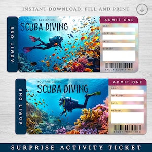 Scuba Diving Gift Ticket, Scuba Diving Voucher, Surprise Ticket Reveal, Deep Sea Diving, Gift Experience, Scuba Diving vacation gift ticket