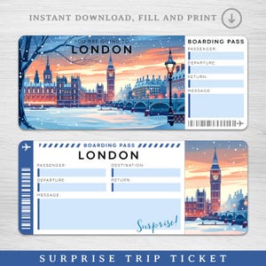 Digital LONDON Surprise Trip Gift Ticket, LONDON Printable Boarding Pass, Fake Airline Ticket, Vacation Ticket, Surprise Trip reveal