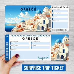 Digitales GRIECHENLAND Überraschungsreisegeschenk, Santorini druckbare Bordkarte, Europa druckbare Urlaubskarte, Reisekarte, Urlaubsticket
