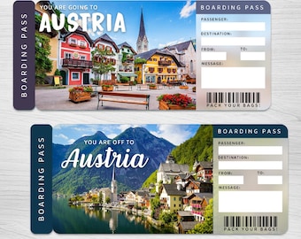 Digital AUSTRIA Trip Surprise Gift Ticket︱Printable Boarding Pass︱Europe getaway voucher︱Surprise Travel Reveal