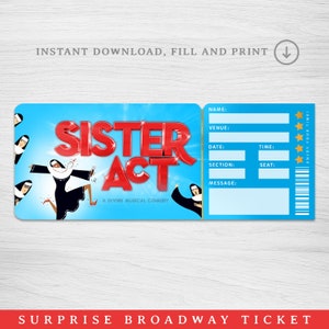 Afdrukbaar Sister Act Broadway Surprise-ticket, Sister Act the Musical Collectible Theatre-ticket Bewerkbaar Musical Theatre-faux-evenementticket