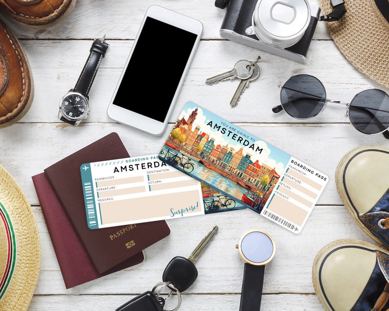 Billete sorpresa de viaje digital a ÁMSTERDAM ︱Tarjeta de embarque para Países Bajos ︱Revelación de escapada de vacaciones ︱Vale regalo para Europa imagen 5