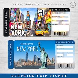Digital New York Surprise Trip Gift Ticket, NYC Printable Boarding Pass, New York Printable Boarding Pass, NYC Vacation Ticket Surprise trip