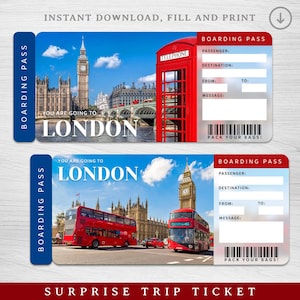 Digital LONDON Surprise Trip Gift Ticket, LONDON Printable Boarding Pass, You're Going to London! - Printable Boarding Pass, Vacation Ticket