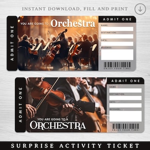 Digitales Orchester Überraschungsreise Geschenkkarte, Opernüberraschung enthüllen, druckbarer Konzertkarten-Coupon, benutzerdefinierte Musiknacht-Überraschungsgeschenkkarte