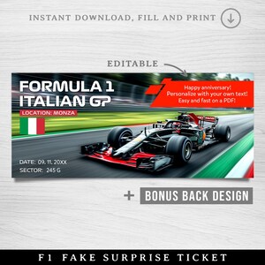 Editable Formula Ticket | Italian Gp | Custom Digital Template ...