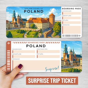 Digital POLAND Surprise Trip Ticket, Poland Printable Boarding Pass, Printable Vacation Ticket, Vacation Gift Voucher, Personalized Gift