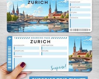 Digital ZURICH Trip Surprise Gift Ticket︱Switzerland Boarding Pass︱Printable gift voucher︱Surprise Vacation reveal